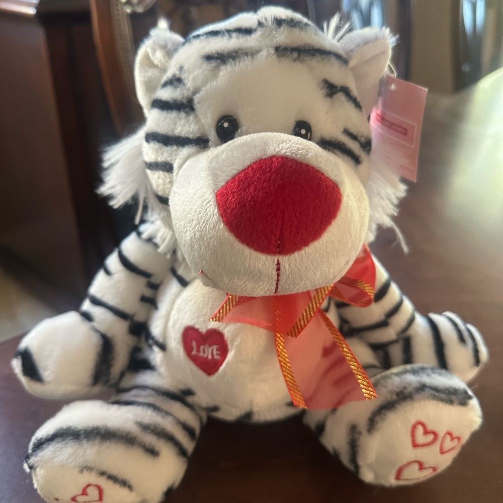 Plush White and Black Striped Tiger Toy